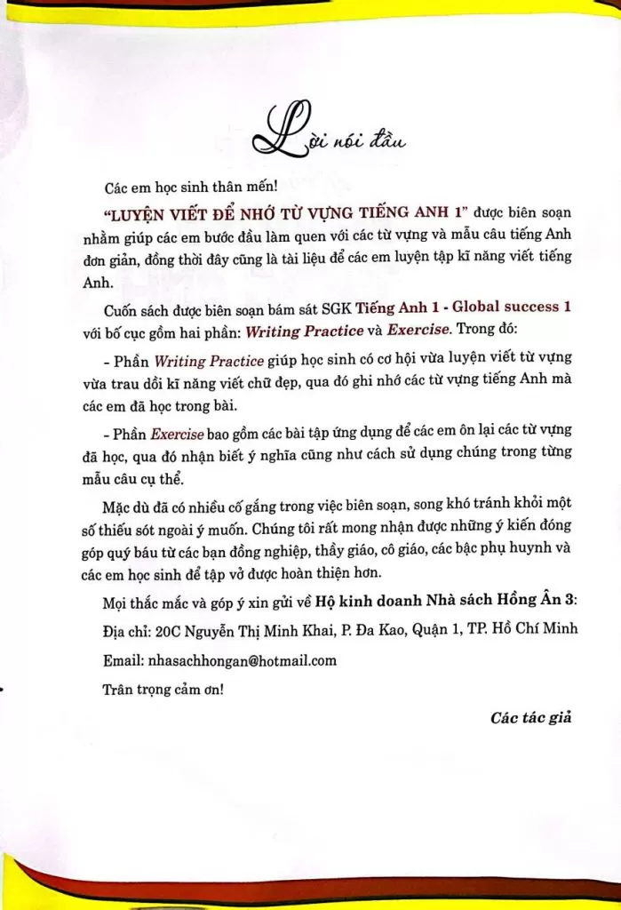LUYỆN VIẾT ĐỂ NHỚ TỪ VỰNG TIẾNG ANH LỚP 1 (Bám sát SGK Global Success)